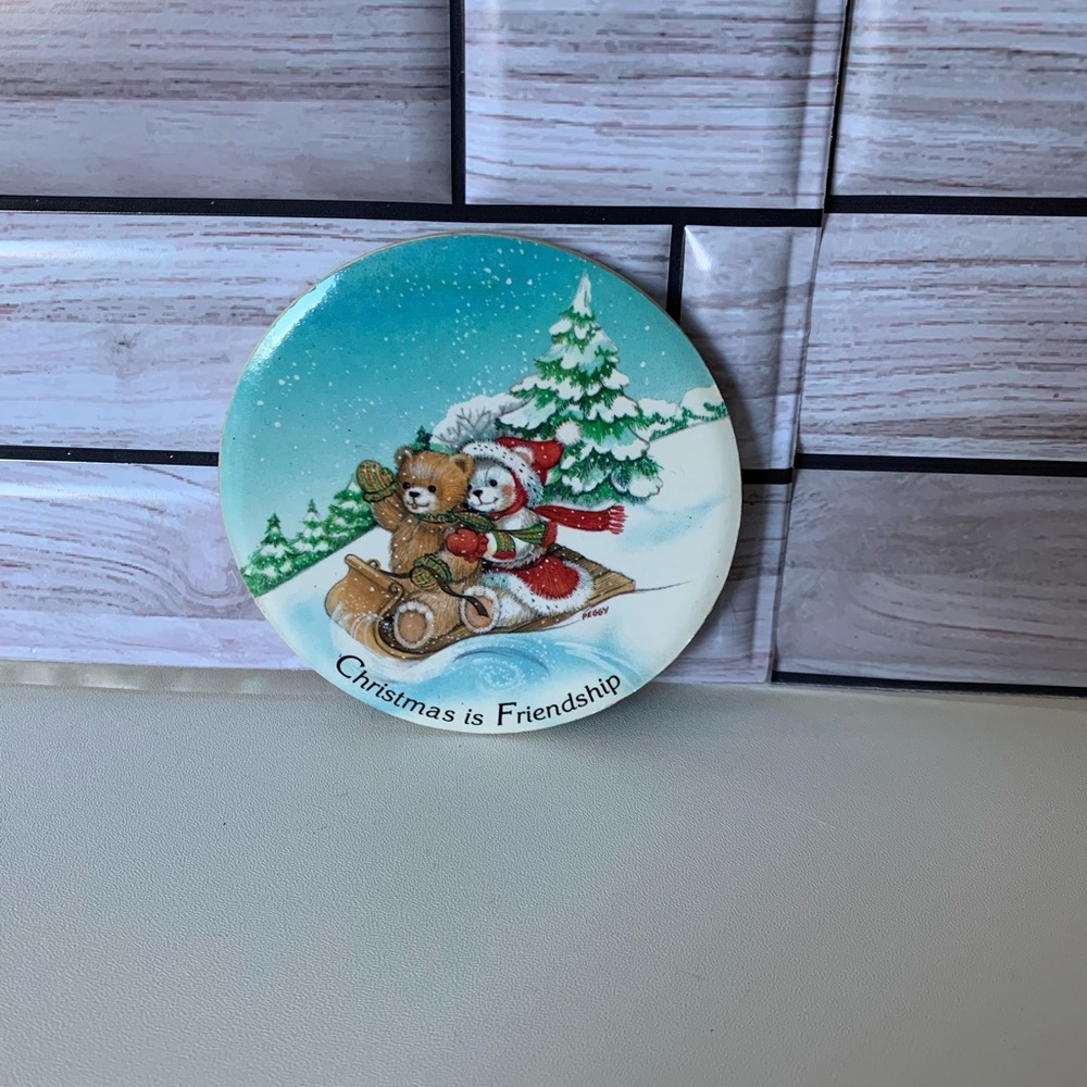 Refrigerator Fridge Magnet Christmas Is Friendship Holiday Bears Sled Snow